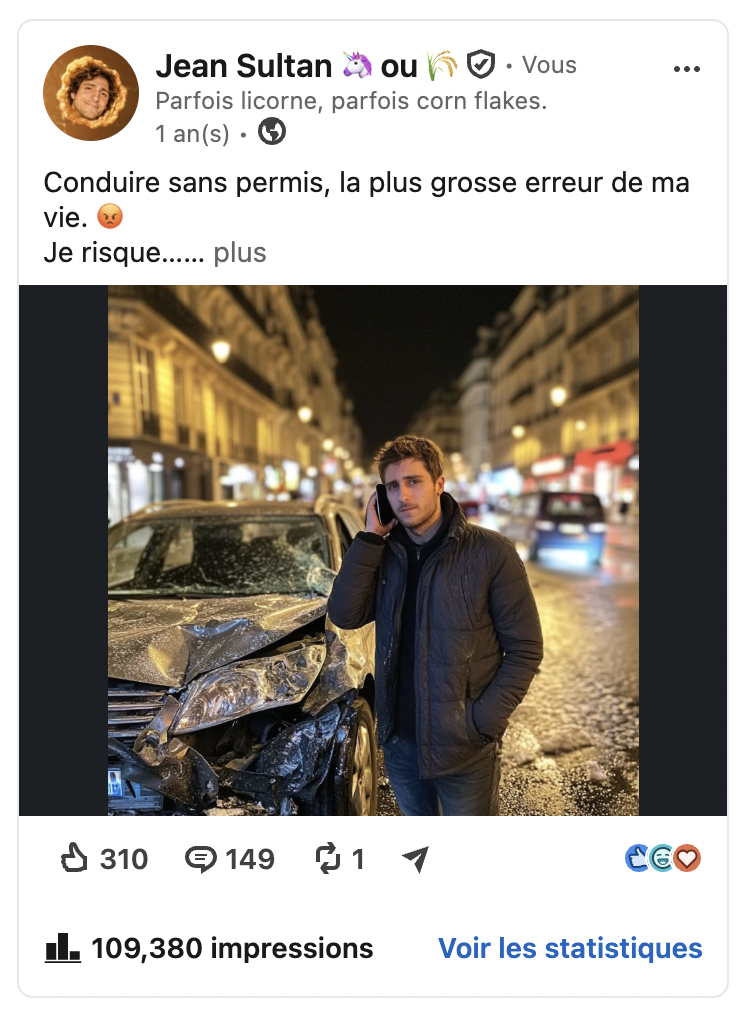 Post LinkedIn boosté avec Trokka avec 109 380 impressions